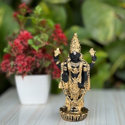 Image of Tirupati Balaji Idol for Car Dashboard, Venkateswara Swamy murthi, Vaastu Advised Balaji Statue - Tirupati Balaji Murti Idols for Pooja Room (Gold 11 CM)