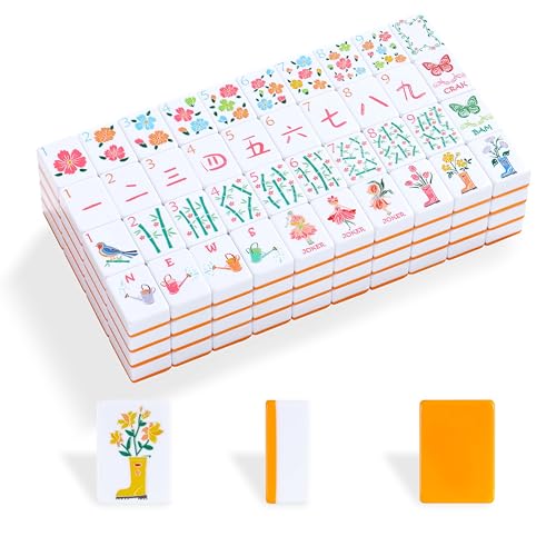 Image of 2026 American Mahjong Tile Set, 160 Orange Engraved Melamine Mahjong Tiles with Mahjong Tile Bag and Mahjong Accessories