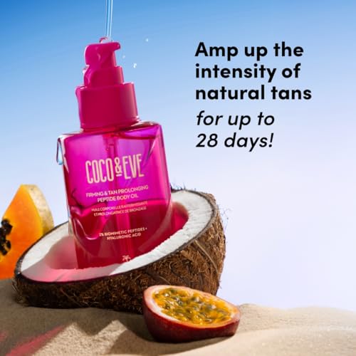 Coco & Eve Firming & Tan Prolonging Peptide Body Oil. Up to 28 Days Natural Tan Extender. After Sun Care with Tropical Oils, Vitamins C & E for Nourished, Glowy & Visibly Firmer Skin. (5.75 fl oz) - Image 3