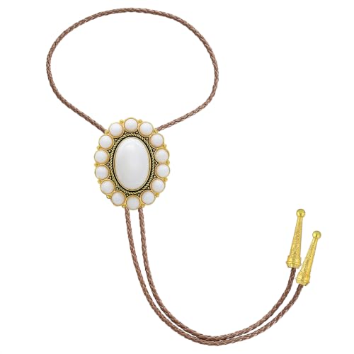 Image of GelConnie Bolo Tie for Men Women Western Cowboy Turquoise Leather Necktie | Natural Stone Bolo Tie Necklace for Women Rodeo Cowboy Leather Necktie Native American Western Cowgirl Ties Adjustable Cord