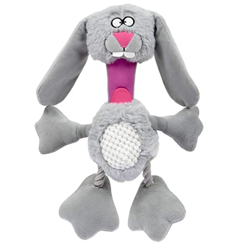 Godog Multi Tugs Rabbit Squeaky Plush & Rope Dog Toy, Chew Guard Technology - Gray, Small #TOP2