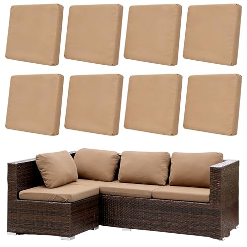 Morbuy 8 Pack Elastic Outdoor Cushion Covers, Water Resistant Garden Seat Cushion Covers, Replacement Patio Furniture Cushion Slipcovers for Rattan Corner Sofa (Khaki)