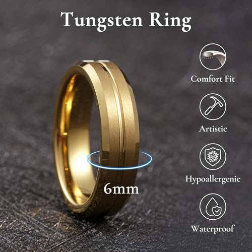 Image of King Will Tungsten Carbide Wedding Band for Men Women-6 /8 /10mm Width Multicolor Available with Grooved Center Wedding Ring Suitable for Work, Gym Comfort Fit Size 4-16