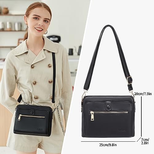 Crossbody Bag for Women Soft Smooth Handbag Three Layer Leather Crossbody Shoulder Bag Purse with Credit Card Slots2