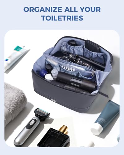 Image of WANDF PU Leather Toiletry Bag for Men, Dopp Kit with Hanging Pouch