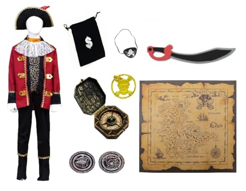 HomeSmart Premium Pirate Fashion Children Costume for Boys | 8 pcs Fancy Performance Dress for Cosplay Theme Parties and Halloween Ideal for Birthday Gift (130-140 cm)