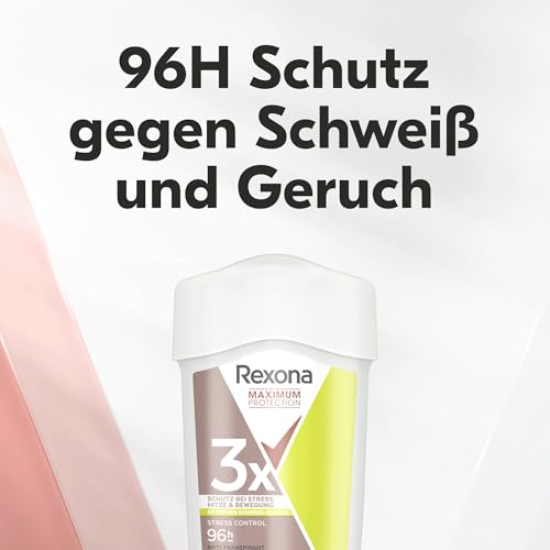 Rexona Women Maximum Protection Anti Transpirant Deo Creme Stress Control Deodorant mit 96 Stunden Schutz gegen starkes Schwitzen und Geruch mit 3x Schutz bei Stress, Hitze & Bewegung 45 ml
