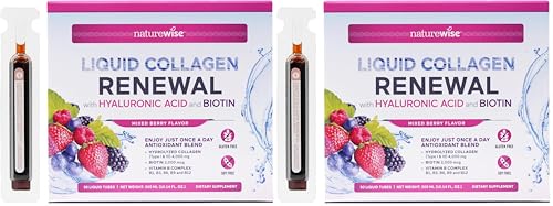 Image of NatureWise Hydrolyzed Liquid Collagen for Women & Men 4000mg-High Absorption, Type 1&3 Peptides with Biotin + Vitamin C + B Complex & Hyaluronic Acid -Mixed Berry - 30 Tubes[30 Day Supply](Pack of 2)