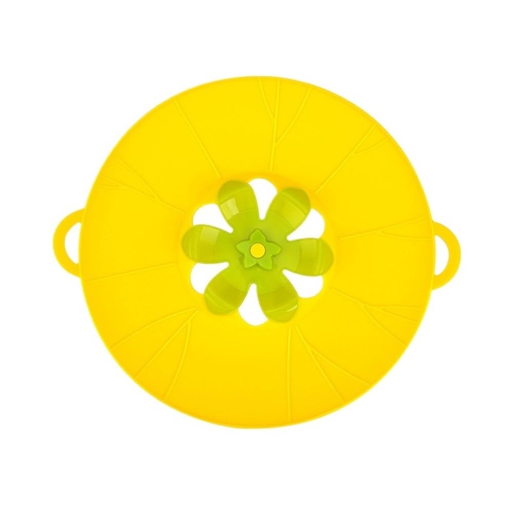Shungong Silicone Boil Over Spill Safeguard - Food Grade Kitchen Stopper Lid For Pots And Pans - Eco-Friendly Silicone Cover In Grey And Yellow(Yellow,L)