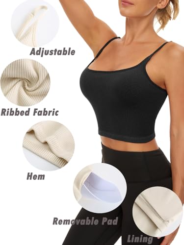 Image of Chilylori Seamless Sports Bra Cropped Tank Top with Adjustable Strap 2 Pack | Workout Tops Ribbed Sports Bra for Women Wireless Longline Crop Tank Padded Comfortable Brami