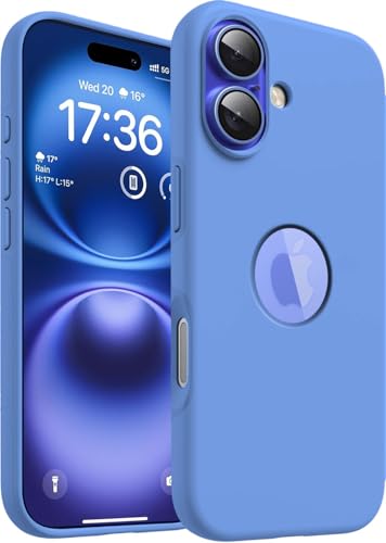 Image of Elzzi Microfiber Logo Cut Cover Compatible for iPhone 16 Case Liquid Silicone Cases Full Body 4 Layer Protective Covers Shockproof Back Cover with High Raised Camera Lips (6.1 inch, Azure Blue)