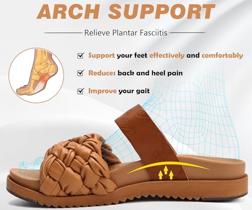 KuaiLu Womens Orthopedic Sandals Comfortable Arch Support Fashion Summer Beach Dressy Sandals With Leather Braided Adjustable Open Toe Cushion Travel Outdoor Plantar Fasciitis Shoes US Size5-113