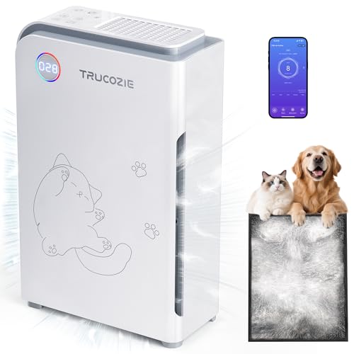 Trucozie Large Pet Air Purifier for Home up to 3000 Ft², Absorbs Floating Cat and Dog Hair, Smart WiFi, 3-in-1 Filter with Anion, Activated Carbon & HEPA for Pet Allergy, Smoke, Dust, Zero O