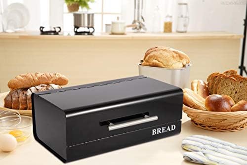 Xbopetda Stainless Steel Bread Box,Bread Storage Bread Bin for Kitchen Countertop, Dry Food Storage Container - Ideal for Storing Bread Loaf, Dinner Rolls, Pastries, Baked Goods & Crackers-Black