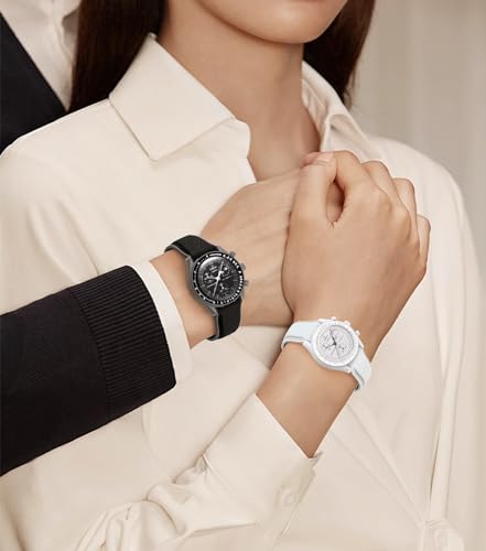 REBANDACE Strap for Omega x Swatch MoonSwatch Watch, 20mm, Folding Buckle, Curved No Gap, Black, Silicone & Stainless Steel, Unisex, Water Resistant