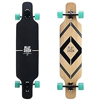 Playshion Longboard 39 Zoll, mit ABEC-9 Kugellagern, Drop-Through Freeride Skateboards Cruiser (Schwarz 1)