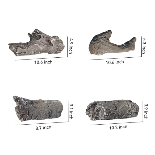 Gas Fireplace Logs, 4pcs Large Faux Ceramic Wood Logs,Decorative Fake Fireproof Logs Set for Indoor Outdoor Ventless Gas,Propane,Ethanol,Fireplace and Firepit,Charcoal Color,10inch