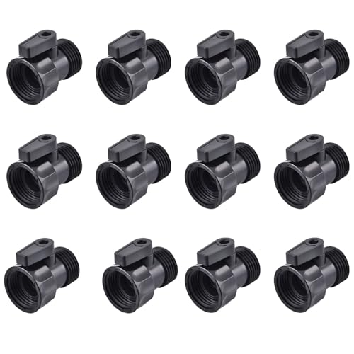 AIRLUNCH 12 Pack 3/4'' Plastic Garden Hose Shut Off Valve- Water Shut off Valve Thread Connector for Telescopic Water Pipe Water Gun Valve Control， American garden hose thread