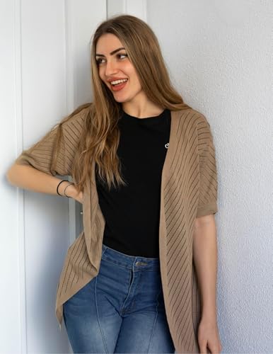 Image of Zeagoo Lightweight Summer Cardigan for Women Short Sleeve V Neck Crochet Kimonos Loose Open Front Hollow Out Cover Ups