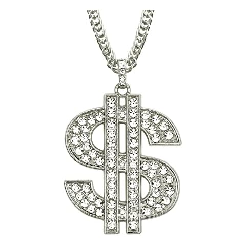 KIFEDSLJ Dollar Sign Necklace Hip Hop Money Dollar Iced Out Rhinestone Gold Chain Necklace for Women Men Bar Party Jewelry-sliver Cover