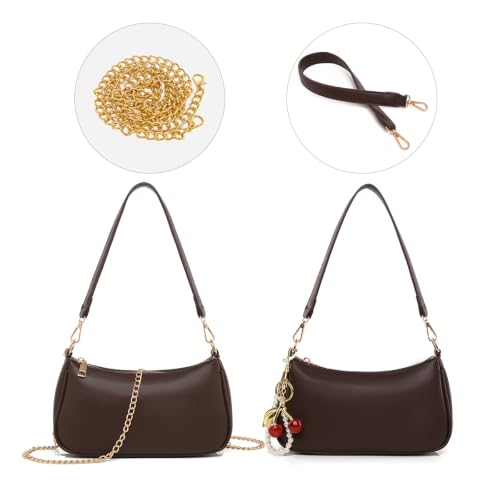 Image of Small Shoulder Bag for Women Mini Purse Retro Vegan Leather Hobo Purses Clutch Tote HandBags with Zipper Closure