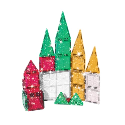 Image of CreateOn Crayola Holiday Glitter Mini PIP Magnetic Tiles, Magnetic Kids' Building Toys, STEM Learning Travel Toys for Boys and Girls, 27-Piece Set
