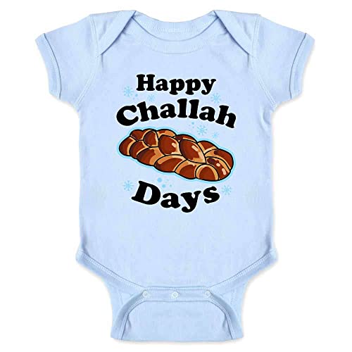 Happy Challah Days Funny Hanukkah Infant Bodysuit for Baby Light Blue 6M