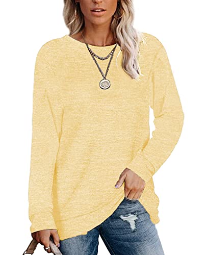 Womens Lightweight Sweatshirts Crewneck Thin Sweaters Long Sleeve Shirts Solid Color Casual Tunic Fall Tops(S-2XL