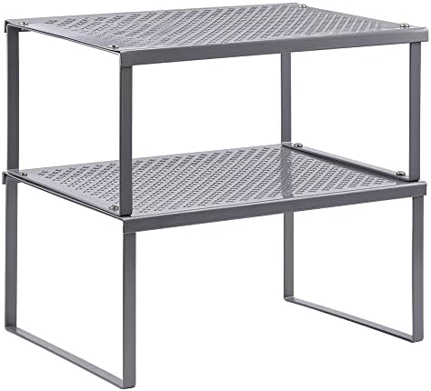 NEX Kitchen Shelf Organizer for Cabinet Counter Cupboard Pantry, Stackable & Expandable, Dark Silver