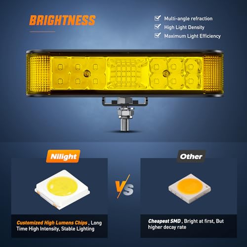 Image of Nilight Side Shooter LED Pods Yellow 2Pcs 6.5 Inch 60W Flood Spot Beam Offroad Driving Fog Work Light Bar for Tractor Boat SUV ATV UTV 4WD Car Truck Motorcycle Dirt Bike Golf Cart 12V 24V