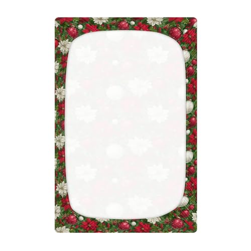 Image of Baby Crib Sheet Christmas Fir Tree Poinsettia Crib Mattress for Boys and Girls Playard Sheet Soft Breathable Fitted Baby Mattress Cover 52x28in