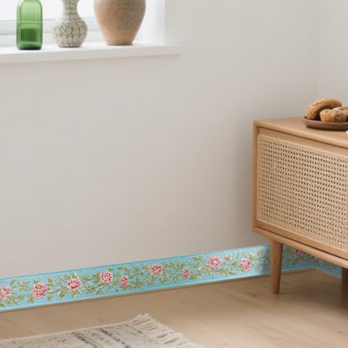 Image of Nuxovilar Light Blue Embossed Floral Border PVC 3.94x16.4'