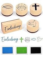 8-teiliges Stempelset für Einladung Taufe Kommunion Konfirmation & Firmung, 5 Holzstempel mit 3 Stempelkissen für Einladungskarten Scrapbooking & Geschenke zur Taufe Kommunion Konfirmation Firmung