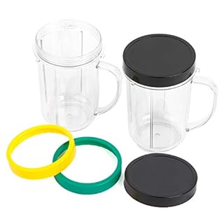 UHAPEER 16OZ Replacement Cups for Magic Bullet, 6Pcs/Set Parts Compatible with 250W Magic Bullet Blender MB1001, Include 16oz Mug Cups with Handle, Stay Fresh Lids, Colored Lips Rings