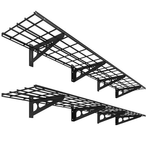 FLEXIMOUNTS 12-inch-by-72-inch Wall Shelf Garage Storage Rack Wall Mounted Floating Shelves,1x6ft ,Black, 2-Pack
