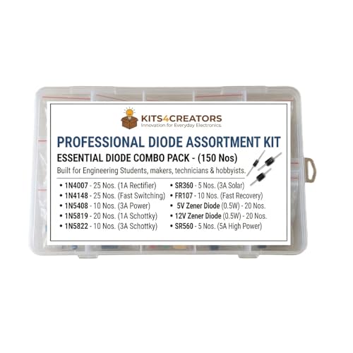 Image of Diode Assortment Kit 150 Pcs | 1N4007 1N4148 1N5408 1N5819 1N5822 SR360 SR560 FR107 Zener Diodes 5V 12V | Rectifier Schottky Fast Recovery | DIY Electronics Components