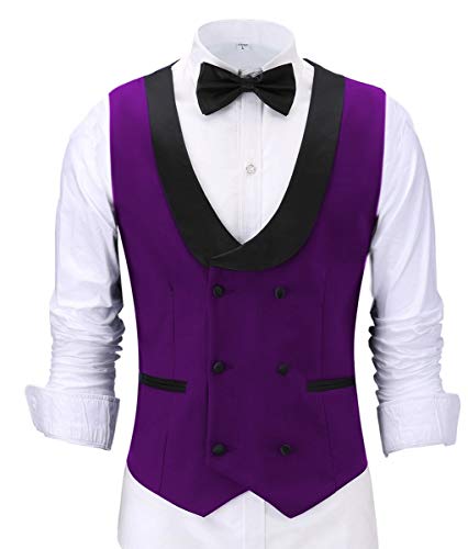 Ceehuteey Mens Double Breasted Vest Fashion Wedding Vest Shawl Lapel Suit Waistcoat Best Man