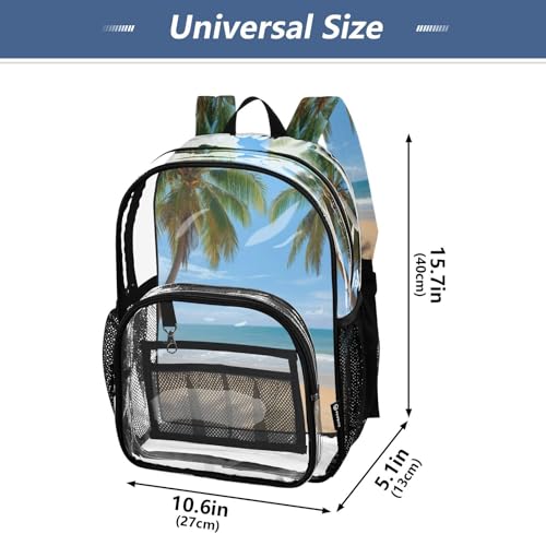 Beautiful Tropical Beach Clear Backpack - Stadium Approved Large 15.7-inch Waterproof Transparent Bag for Sports, Concerts, Work, Travel#54
