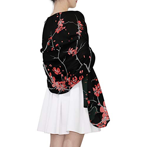 ALAZA Long Silk Like Scarf for Women Red Cherry Blossom Sakura Large Head Wrap Stole4
