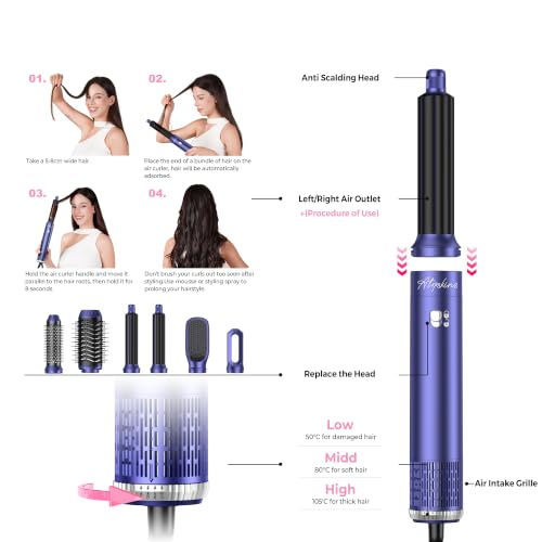 Image of Atopskins 6 in 1 Hair Dryer Brush Hot Air Styler Detachable for Travel, Blow Dryer 3 Heat Settings to Straighten, Auto Curl, Volumize Home Salon Results Frizz-Free Shine All Hair Types - Blue