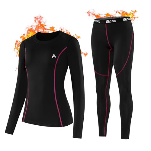 Ropa Termica Mujer Funcional Ropa Interior Conjuntos Invierno para Transpirable y Térmico Cálido Camiseta Térmica Manga Larga Rosa 42