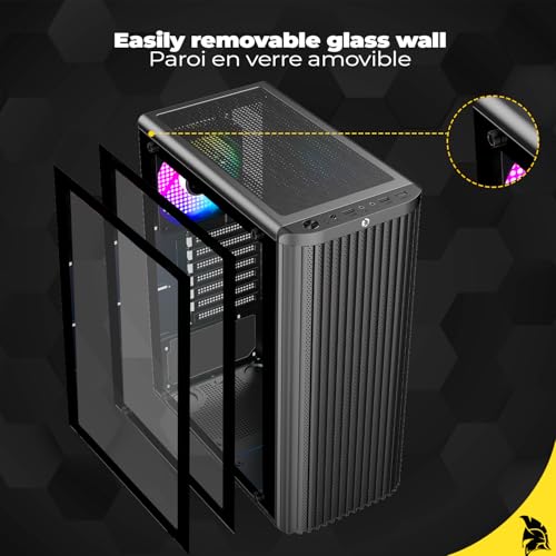 EMPIRE GAMING EC255 Slim Gamer Medium Tower ATX/mATX/ITX, Przedni Przepływ Powietrza z Siatki, 4 Wstępnie Zainstalowane Wentylatory RGB 120 mm, Szkło Hartowane, Chłodzenie 240 mm, GPU ≤265mm, USB3.0