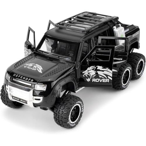 Image of 1:24 Scale 6X6 Defender Toy Car for Kids Diecast Metal Cars Model Defender Cars Light Sound Pull Back Openable Door, Black