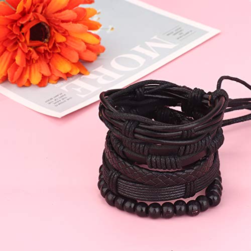 Sailimue 25Pcs Braided Leather Bracelets Set For Men Women Wooden Beads Hemp Cords Woven Cuff Wrap Bracelets Adjustable #TOP3