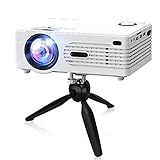 QXK 2021 Upgraded 7500Lumens Mini Projector, Full HD 1080P & 200' Display Supported, Portable Movie Projector Compatible with Phone, TV Stick, PS4, HDMI, AV, Dual USB [Tripod Included]
