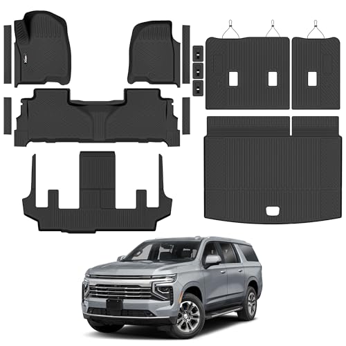Floor Mats for 2021-2025 2026 Chevrolet/Chevy Suburban/GMC Yukon XL 7 Seats with Cargo Liner All Weather TPE Protection Floor Liners Full Set with Trunk Mat for Chevrolet Suburban Accessories