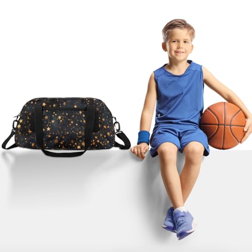 Black Gold Glitter Kids Duffle Bag Boys Girls Small Sport Dance Gym Bag for Overnight Travel Weekender Carry On2