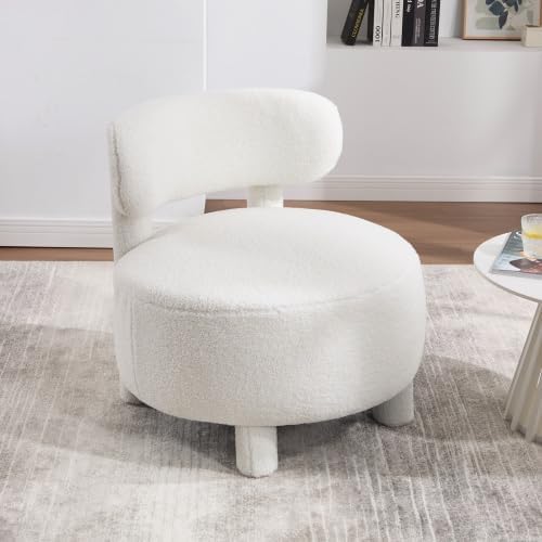 FOXHUNTER Armless Single Sofa Chair,Boucle Upholstered Barrel Back Accent Chair,Comfortable Round Seat for Living Room, Bedroom, Office, Teddy White