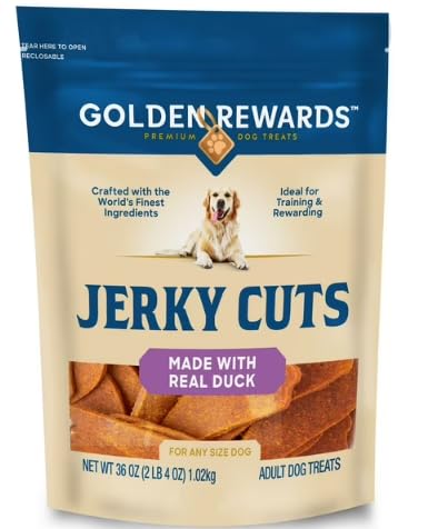 Golden Rewards Adult Dry Dog Jerky Cut Treats with Real Duck, 36 oz Bag