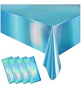 4 Pack Iridescent Plastic Tablecloths Disposable Table Cover Sparkly Foil Table Cloth for Rectang...